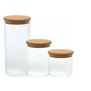 Potes De Vidro Pra Mantimentos 3 Peças Com Tampa Bambu Hermético Top