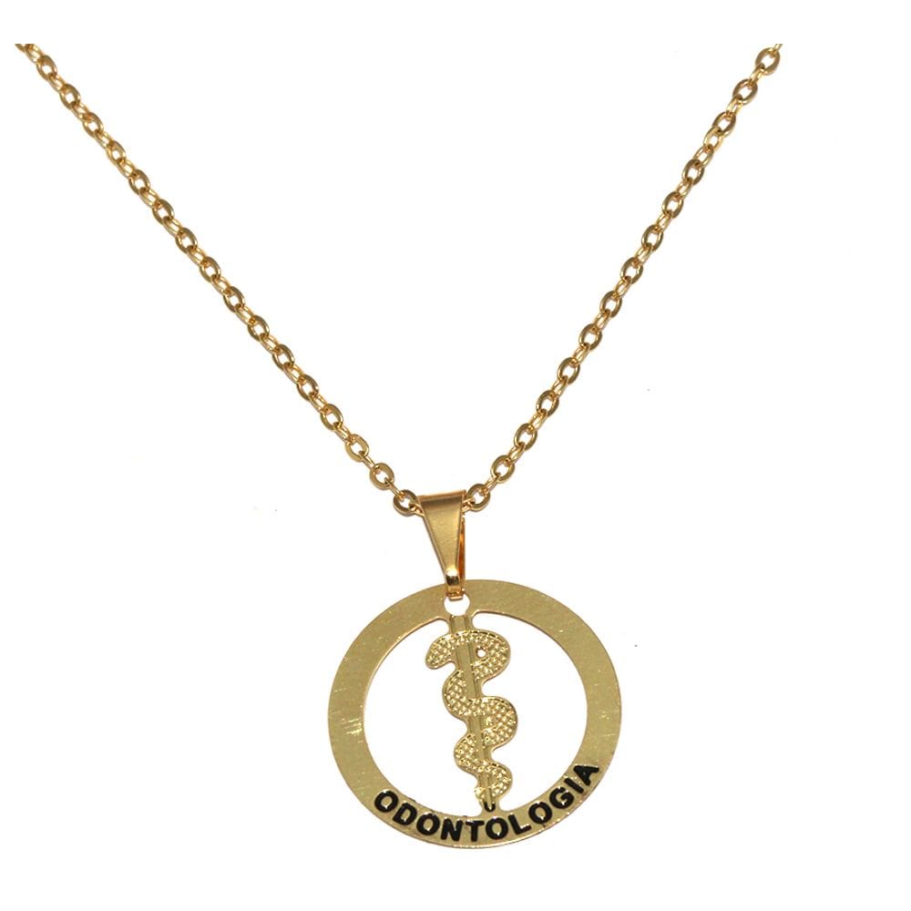 Colar Minha Profissão Odontologia Dentista Folheado Ouro 18k