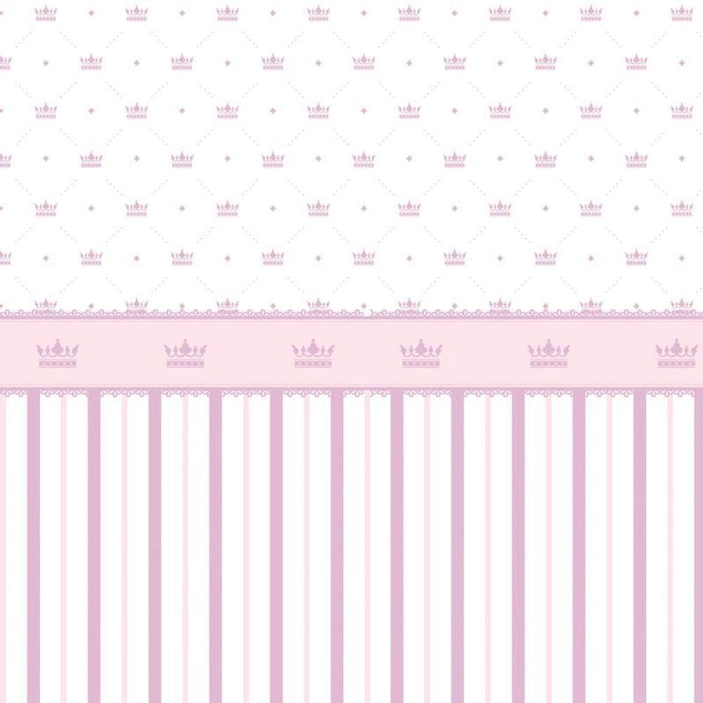 Papel De Parede Listrado Rosa E Lilas Com Coroa Infantil