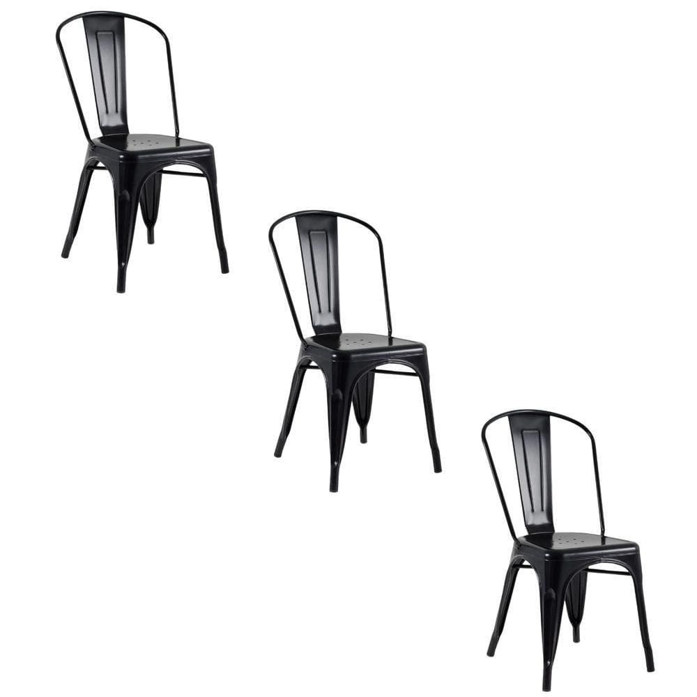 Kit 3 Cadeiras Banqueta Oficial Iron Tolix Preto