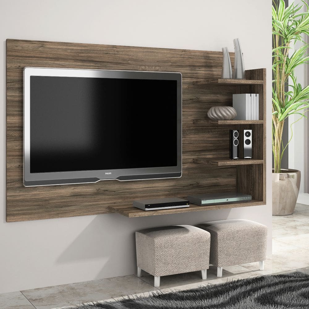 Painel de Parede para Tv Sala Elegante 4 Prateleira