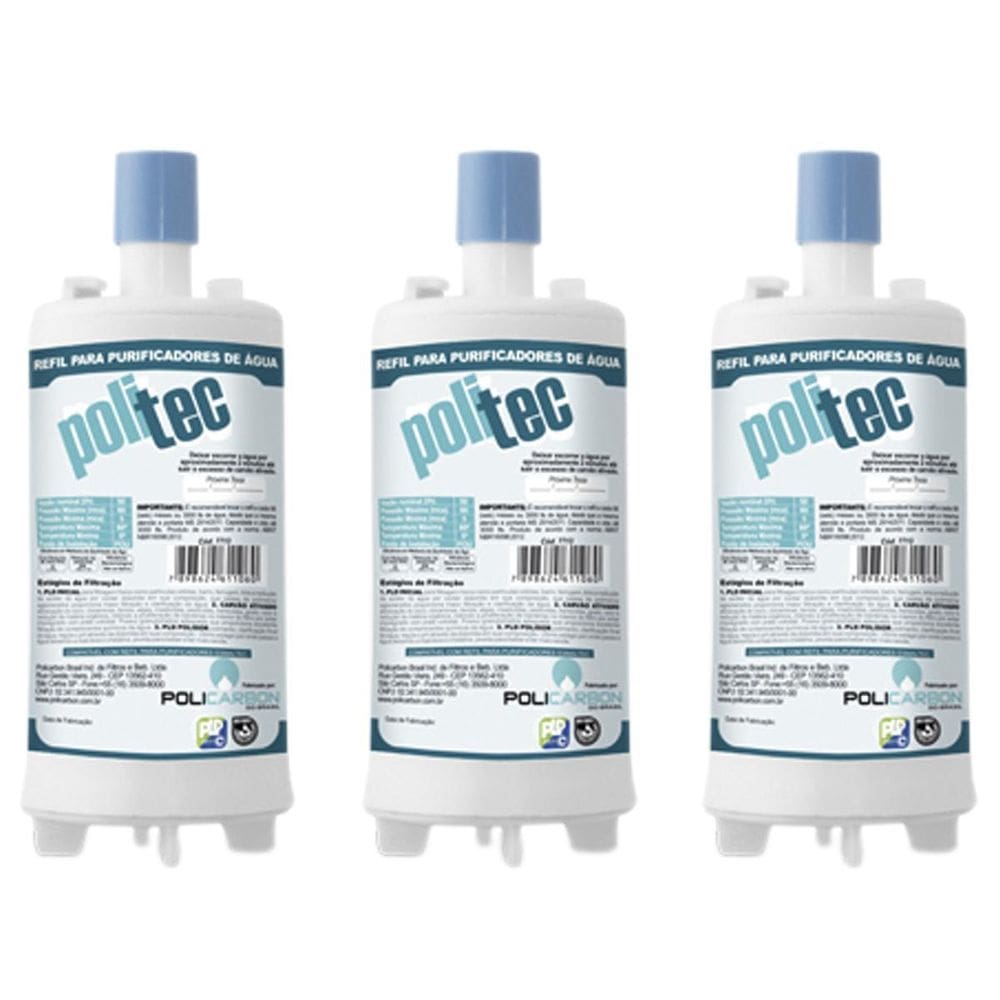 Kit 3 Filtro Refil Purificador Agua Esmaltec Acqua 7 Purágua