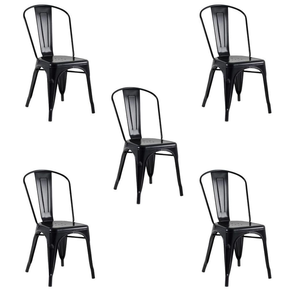 Kit 5 Cadeiras Banqueta Oficial Iron Tolix Preto