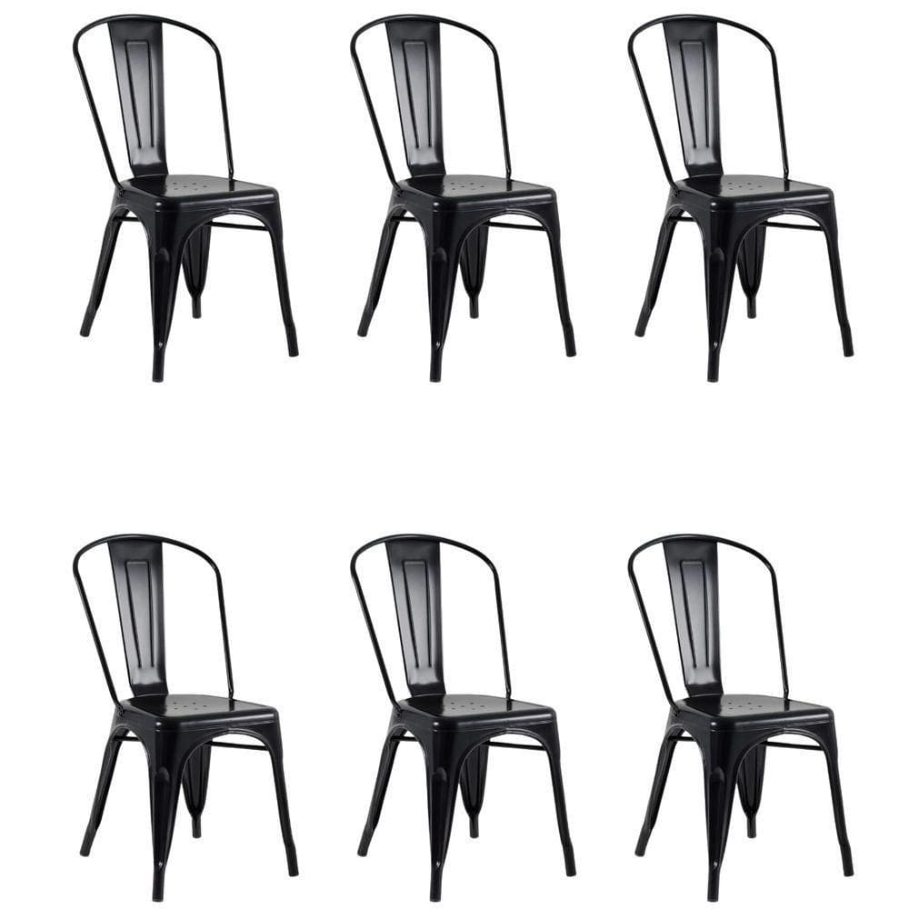 Kit 6 Cadeiras Banqueta Oficial Iron Tolix Preto