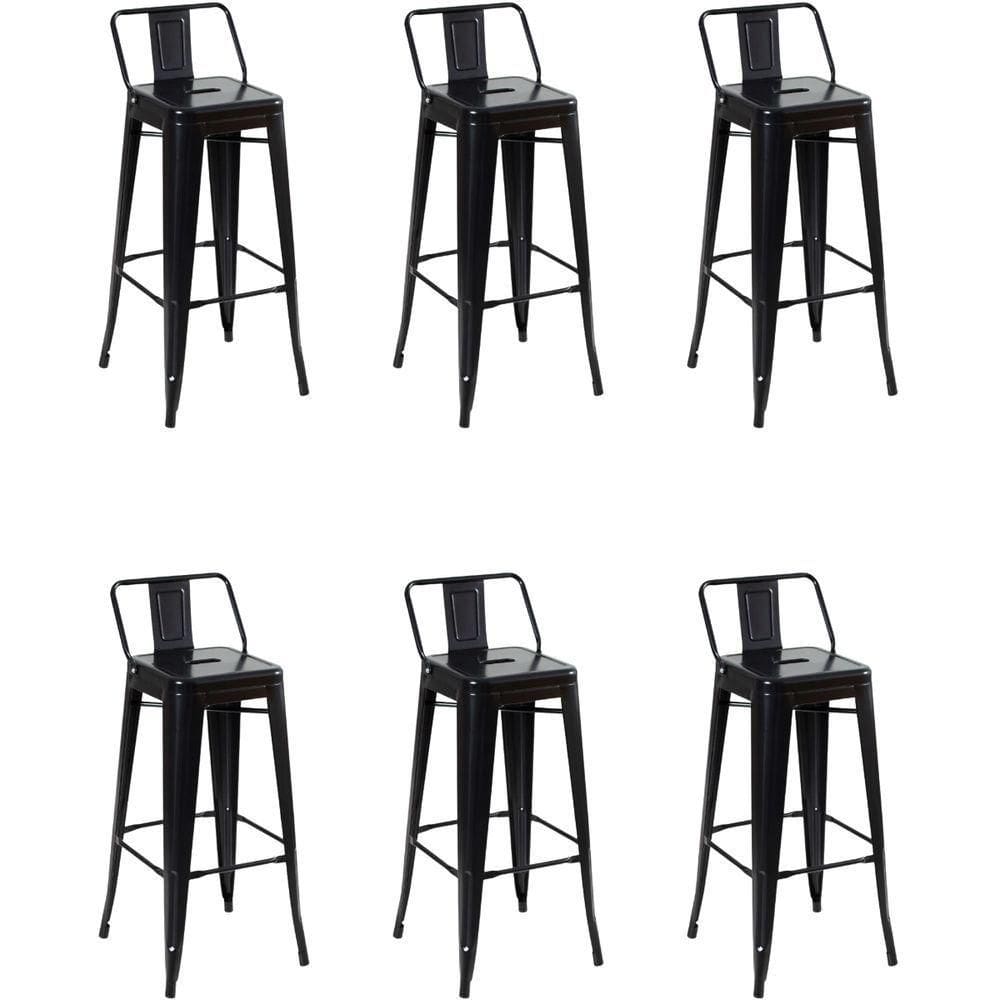 Kit 6 Cadeiras Banqueta Oficial Alta Iron Tolix Com Encosto Preto