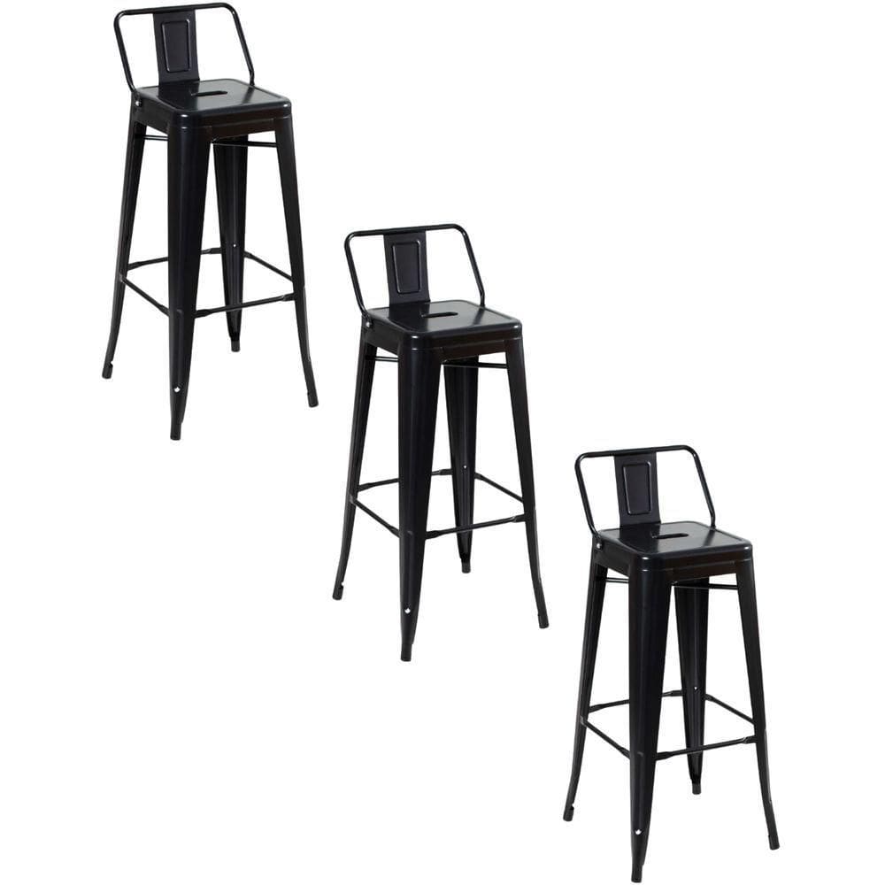 Kit 3 Cadeiras Banqueta Oficial Alta Iron Tolix Com Encosto Preto
