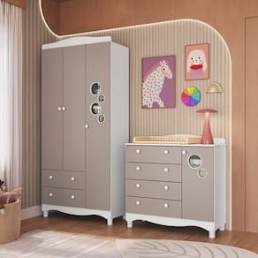 Conjunto para Quarto Infantil com Guarda-Roupa e Cômoda Trocador Encanto Branco/Cinnamon