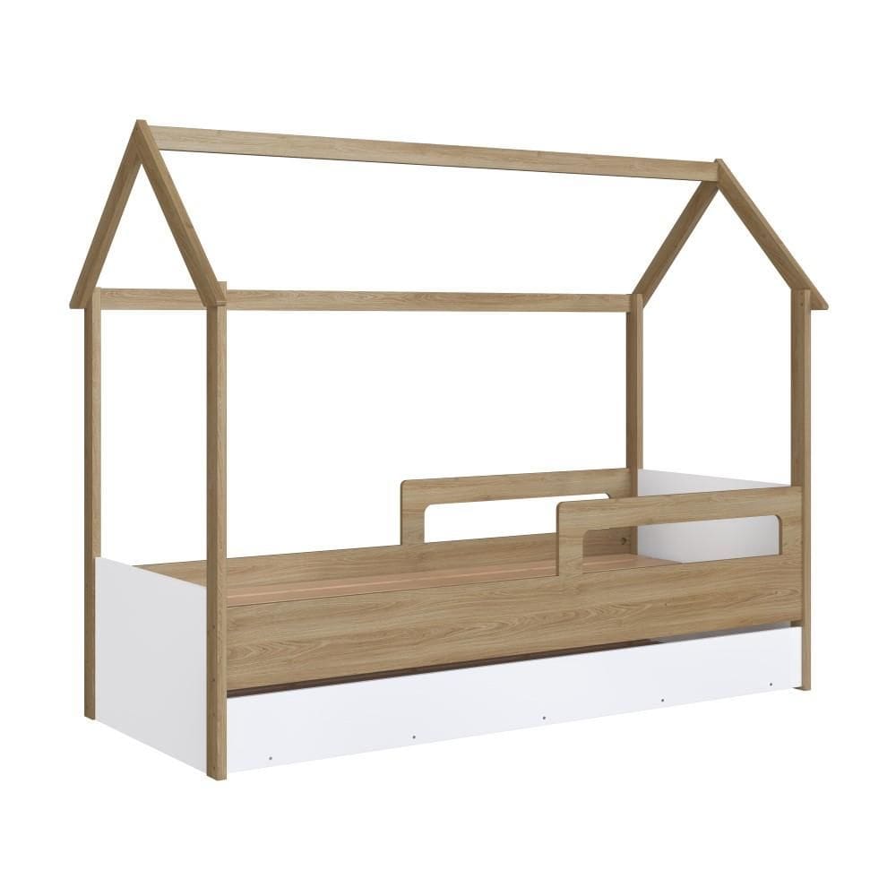 Cama Infantil Montessoriana Com Colchão Marrom e Branca