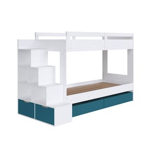Cama Beliche Com Colchão Infantil Branco Azul Completa