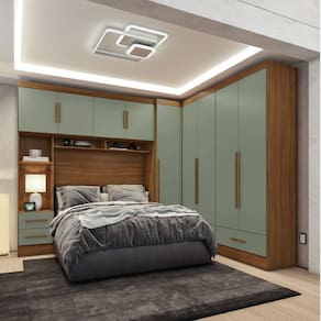 Guarda-Roupa Modulado Casal 4 Peças 5 Portas 4 Gavetas com Maleiro Smart Plus Espresso Móveis Cinamomo/Verde