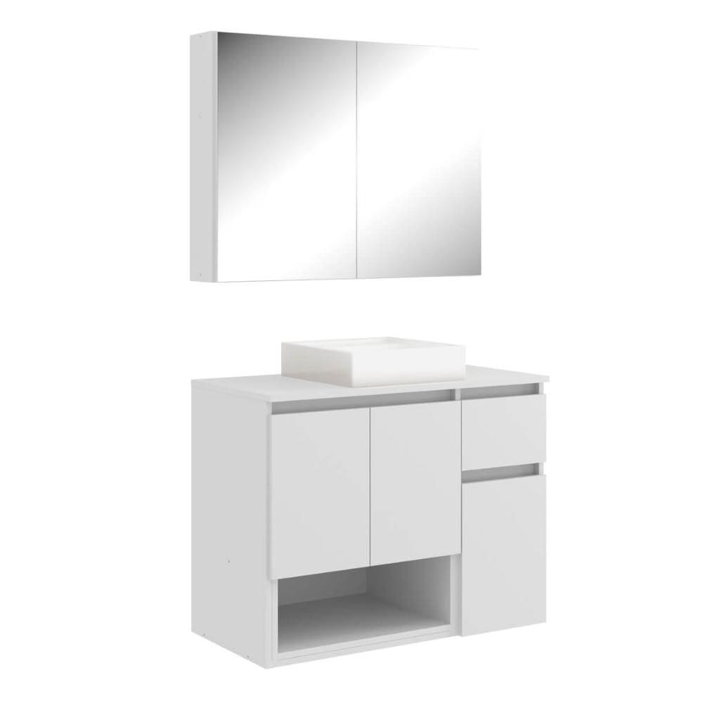 Conjunto Gabinete de Banheiro 80cm Aurora com Espelheira e Cuba Branca MDP Faema