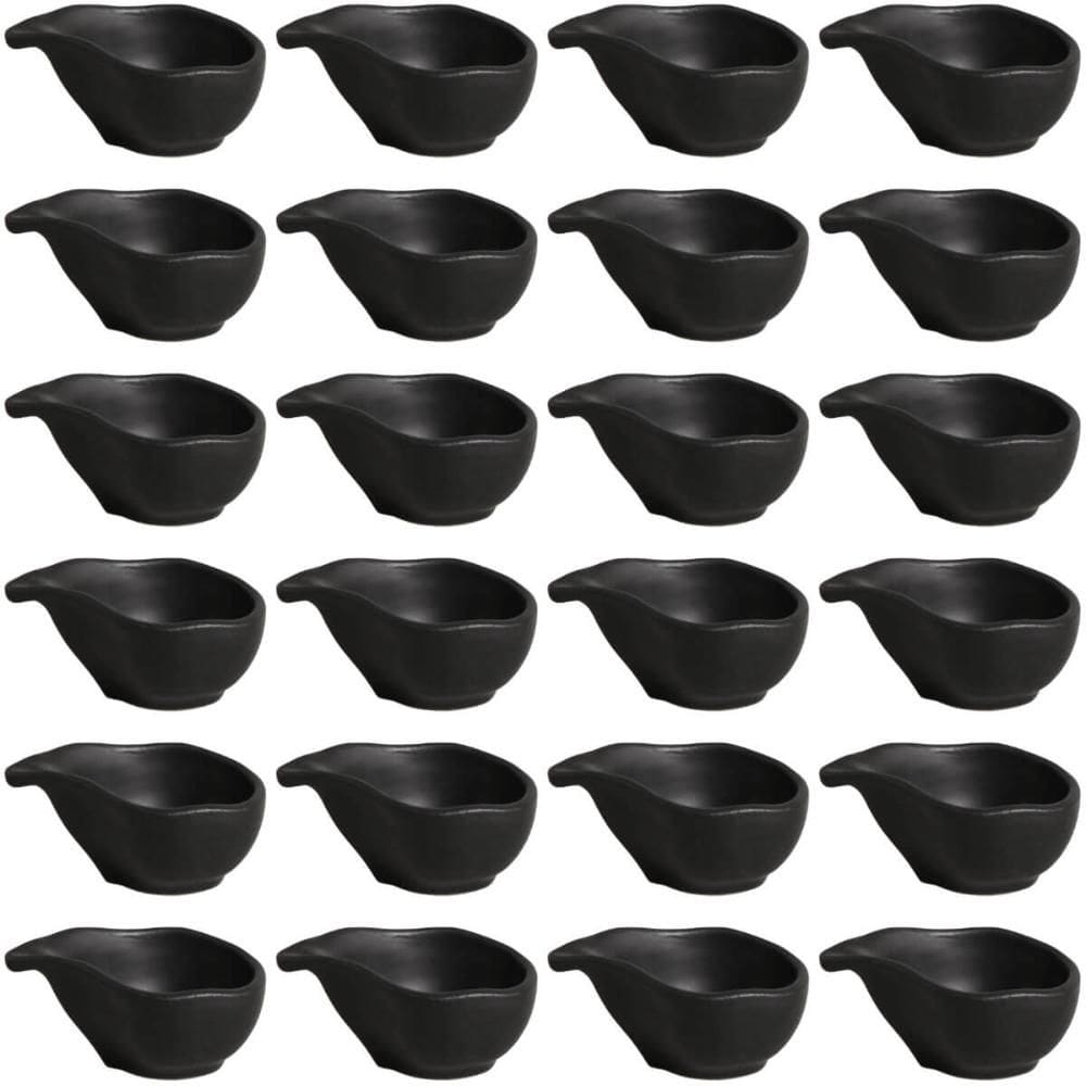 Kit 24 Molheiras 8x6cm Preto 40ml Cerâmica Porto Brasil Buffet Restaurante Oval Orgânico