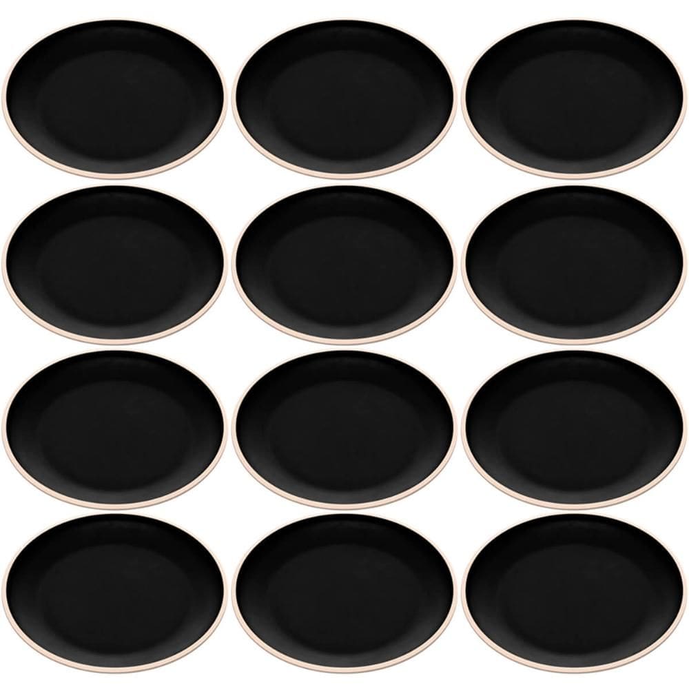 12 Pratinhos para Lanches Melamina Preto Fosco Wolff Pratos 15cm Servir Sobremesa Pão Frutas