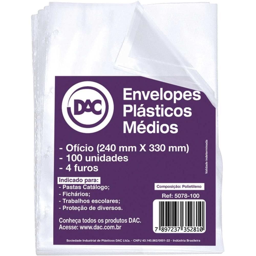 Envelope Plastico Oficio 4Furos Medio 0,10Mm - Dac Pct/100