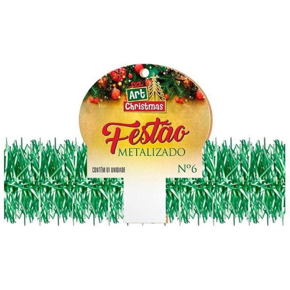 Festão Verde Metalizado 6Cmx2M Decoração Natal