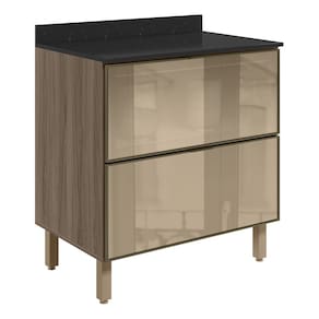Balcao Com Tampo 2 Gavetoes Vidro 80 cm MDF Kali 16412 Carvalho Toq Nicioli