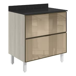 Balcao Com Tampo 2 Gavetoes Vidro 80 cm MDF Kali 16412 Bianco Toq Nicioli