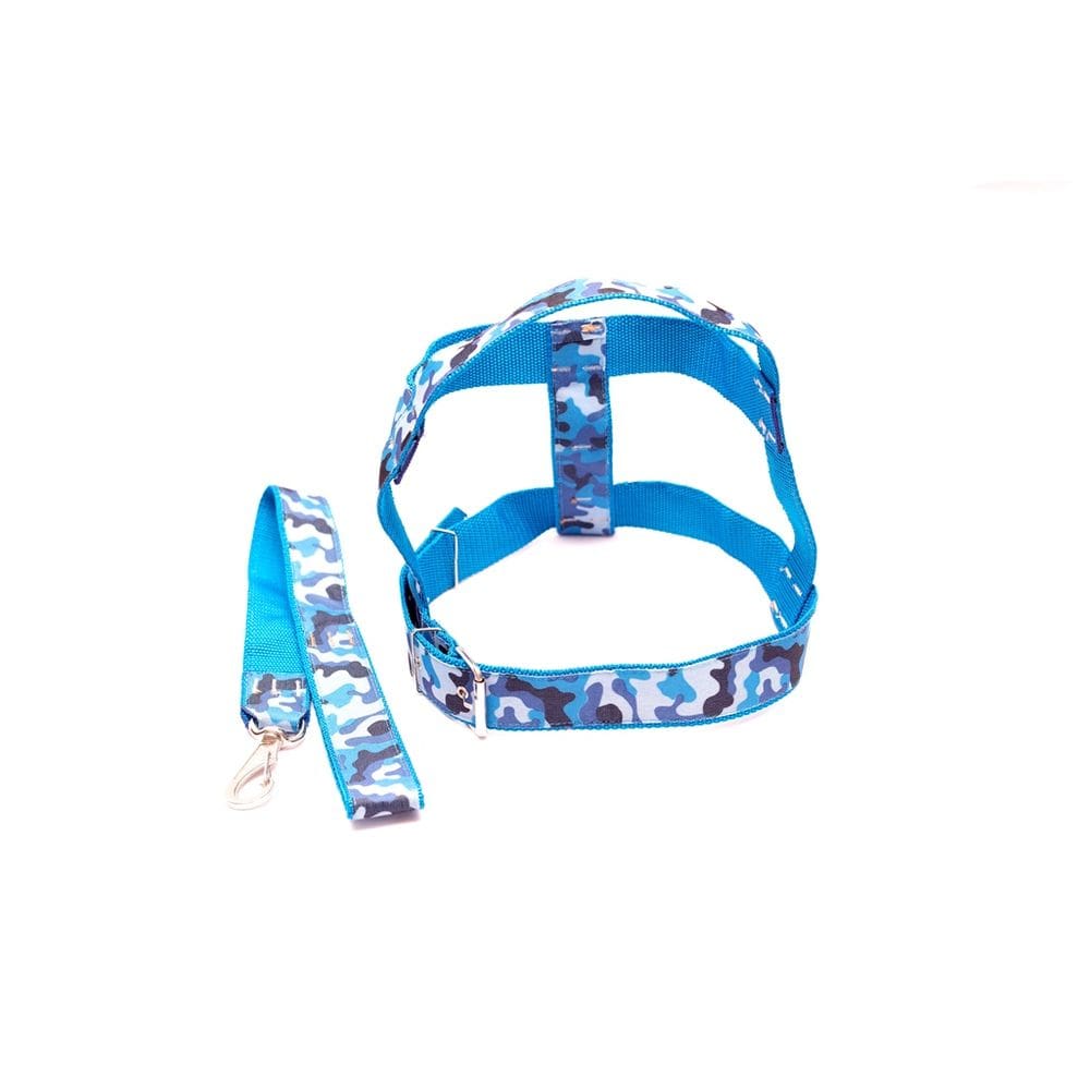 Kit Guia com peitoral 40mm  xadrez azul tam 8  56cm-74cm