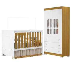 Berço Americano e Guarda Roupa Infantil Katatau Branco Acetinado Savana - Reller