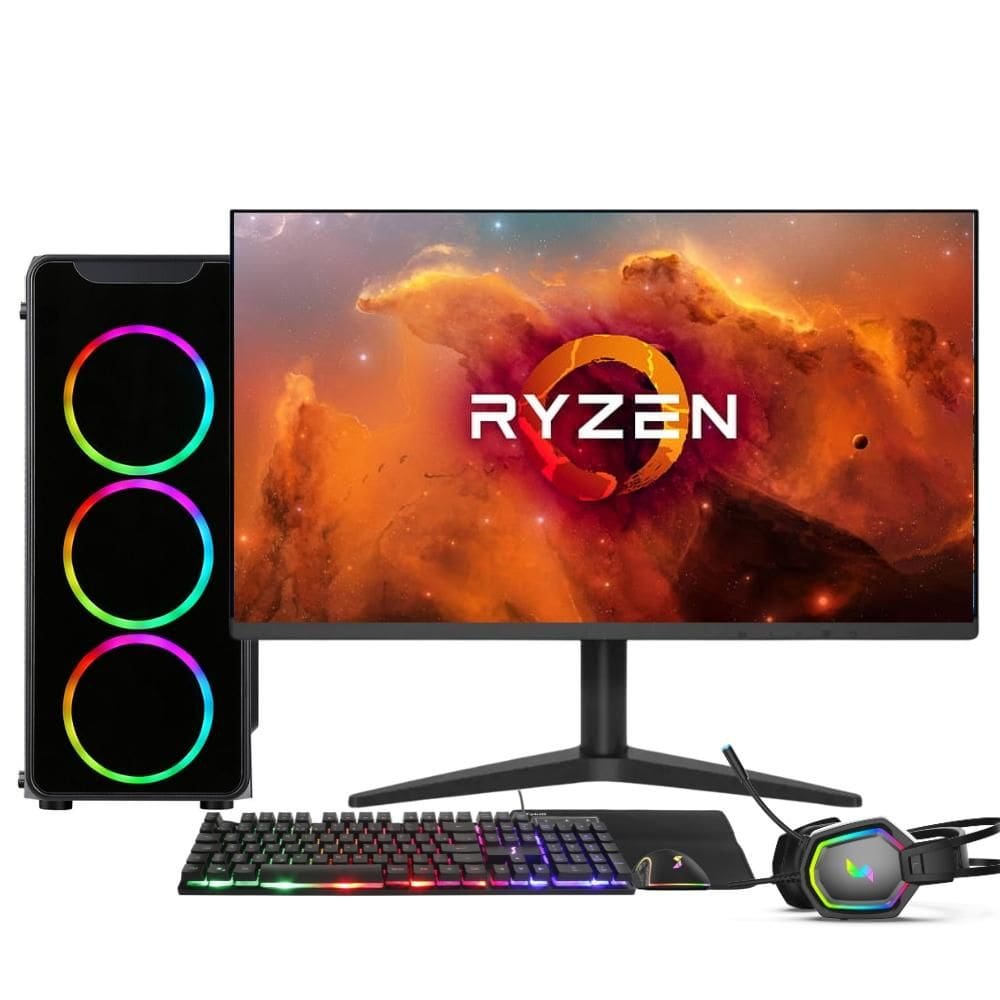 PC Gamer Completo AMD Ryzen 7 5700G, Gráficos Radeon VEGA 8, 16GB DDR4, SSD 256GB, Fonte 500W, Monitor 24" 75Hz, 3green Force - 3F-023