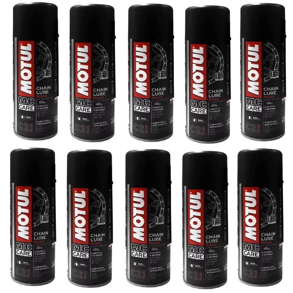 Kit Com 10 Lubrificantes Corrente Moto Bike Motul C2 Chain Lube Road 200Ml