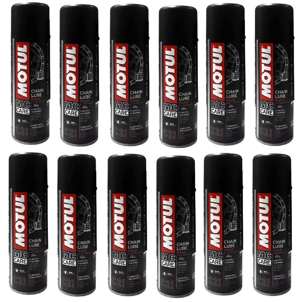 Kit Com 12 Lubrificantes Corrente Moto Bike Motul C2 Chain Lube Road 200Ml Caixa Fechada