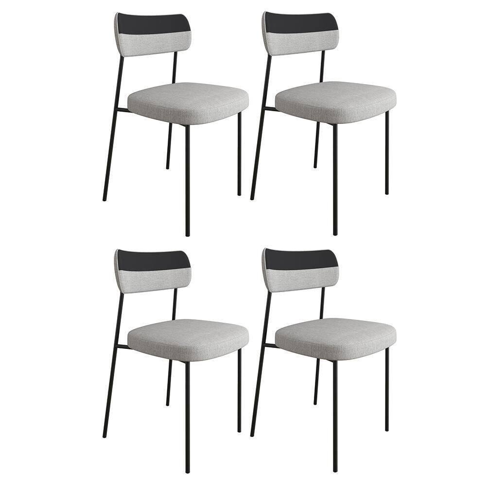 Kit 4 Cadeiras Estofadas Milli Corano-linho A14 Preto-cinza - Mpozenato