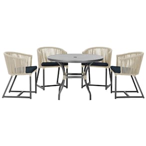 Mesa com 4 Cadeiras de Jantar Roma 100cm e Noronha em Aluminío