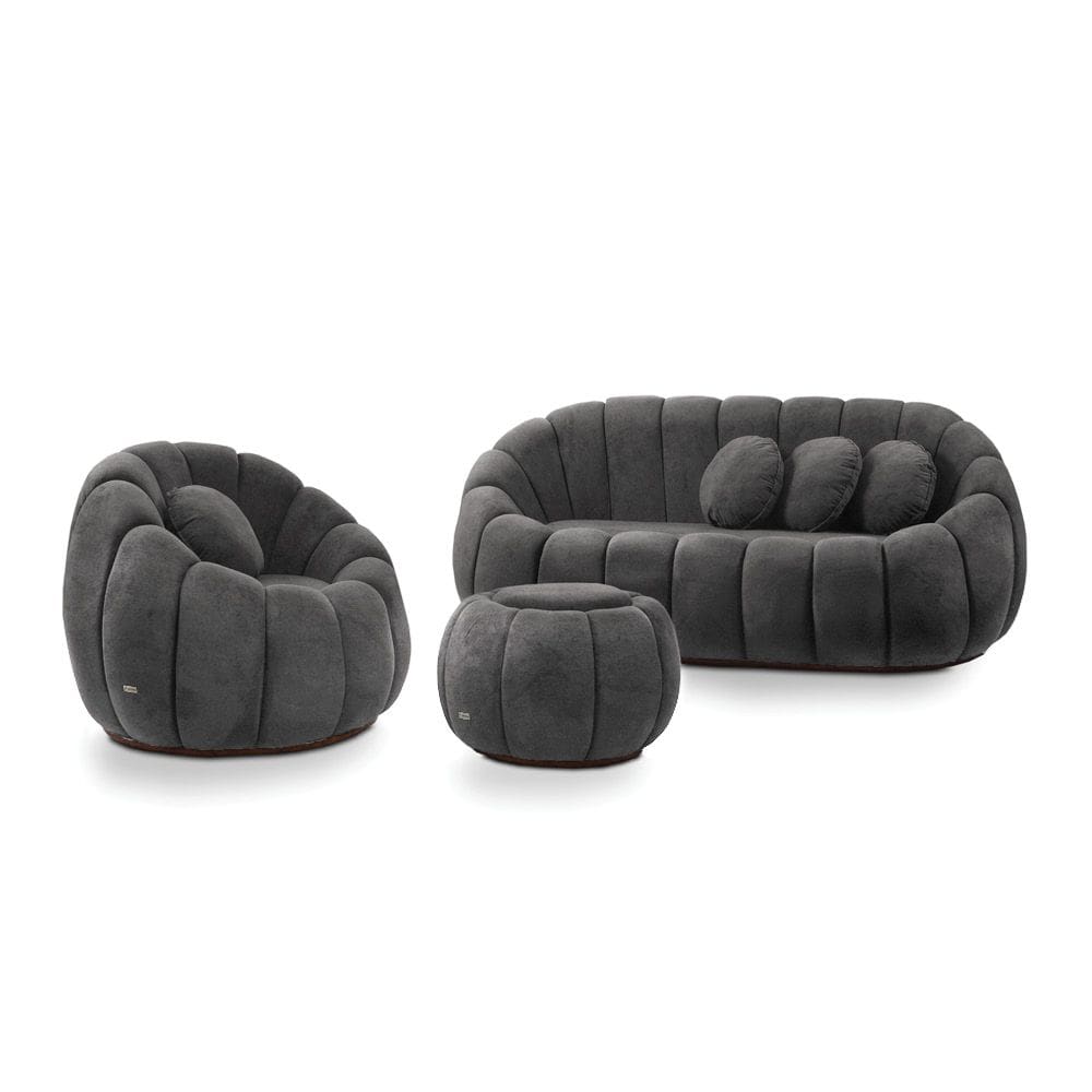 Sofá 2 Lugares com Puff e Poltrona Giratória Orgânica Cloud Bouclê Cinza Escuro E03 - D`Rossi