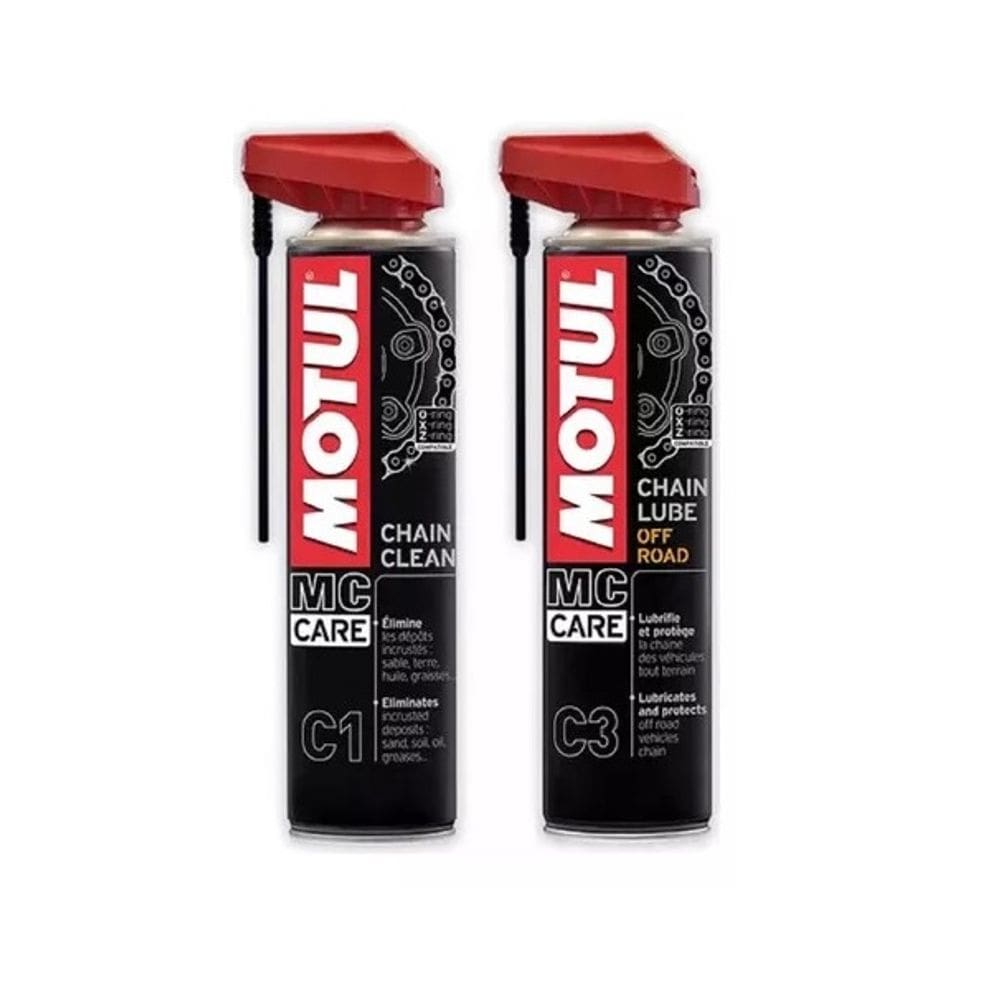 Kit lubrificante Spray Motul Chain Clean C1 + Chain Lube C3 Off Road 400 Ml