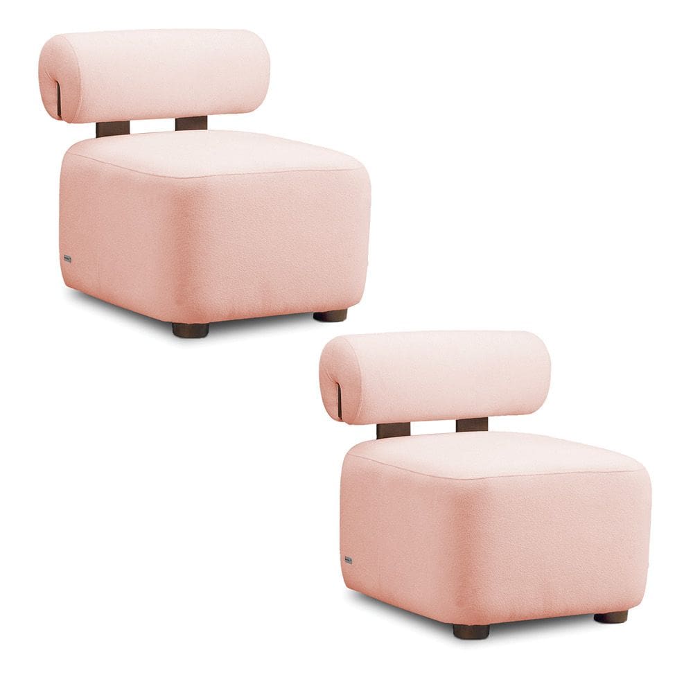 Poltrona Decorativa para Sala Kit 2 Helora Bouclê Rosê E03 - D`Rossi