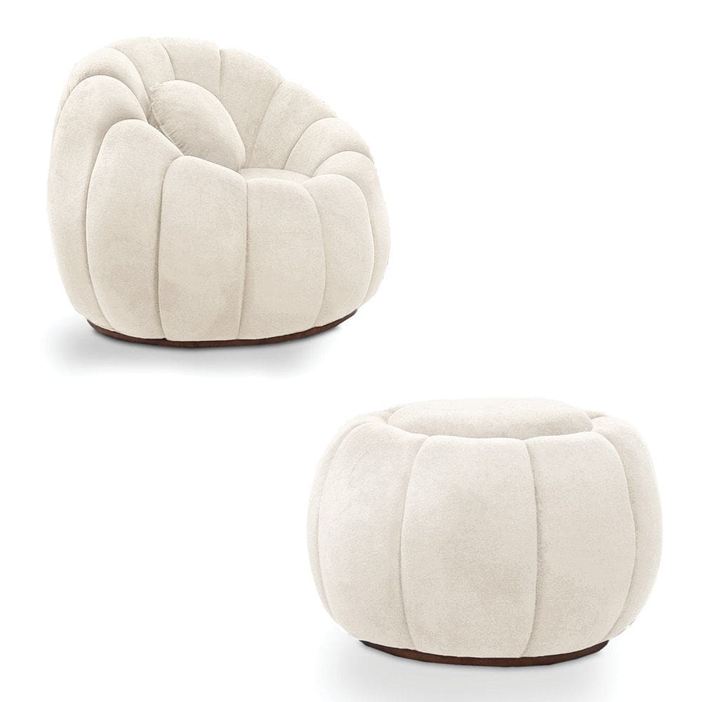 Poltrona Decorativa Orgânica Giratória com Puff Cloud Bouclê Bege E03 - D`Rossi