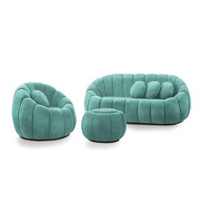 Sofá 2 Lugares com Puff e Poltrona Giratória Orgânica Cloud Bouclê Azul Turquesa E03 - D`Rossi