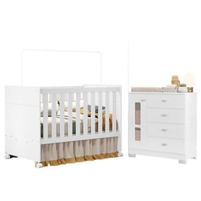 Berço Americano e Cômoda infantil Katatau Branco Acetinado - Reller