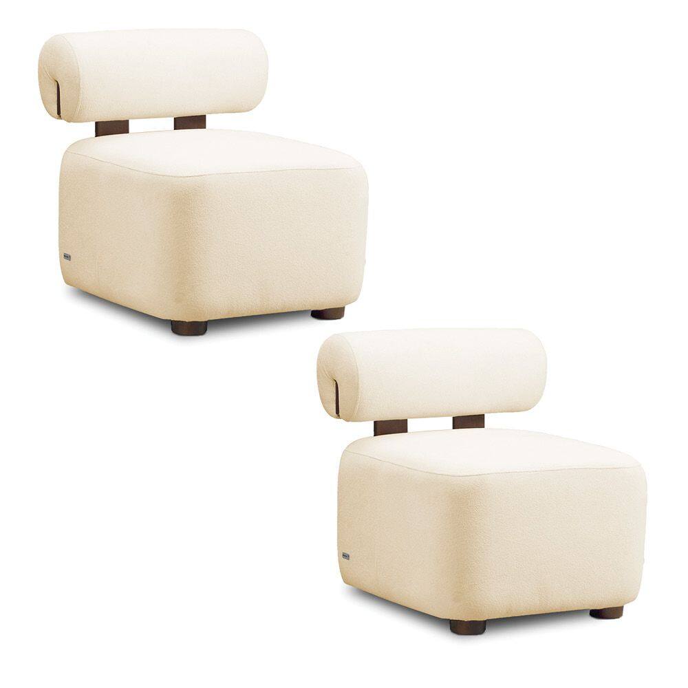 Poltrona Decorativa para Sala Kit 2 Helora Bouclê Bege E03 - D`Rossi