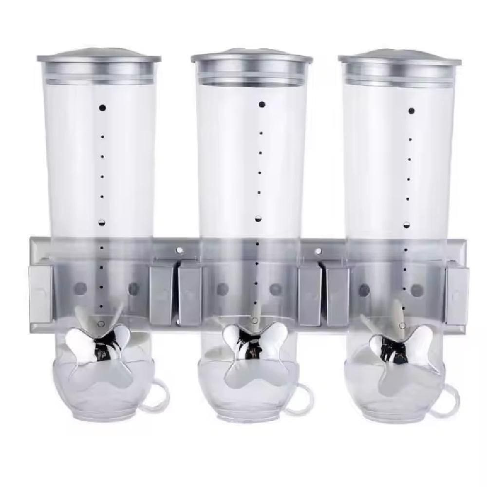 Dispenser De Parede Porta Cereais Triplo Alimentos Organizador Gigante Sucrilhos Granola Cozinha 3 Potes Hermetico Luxo