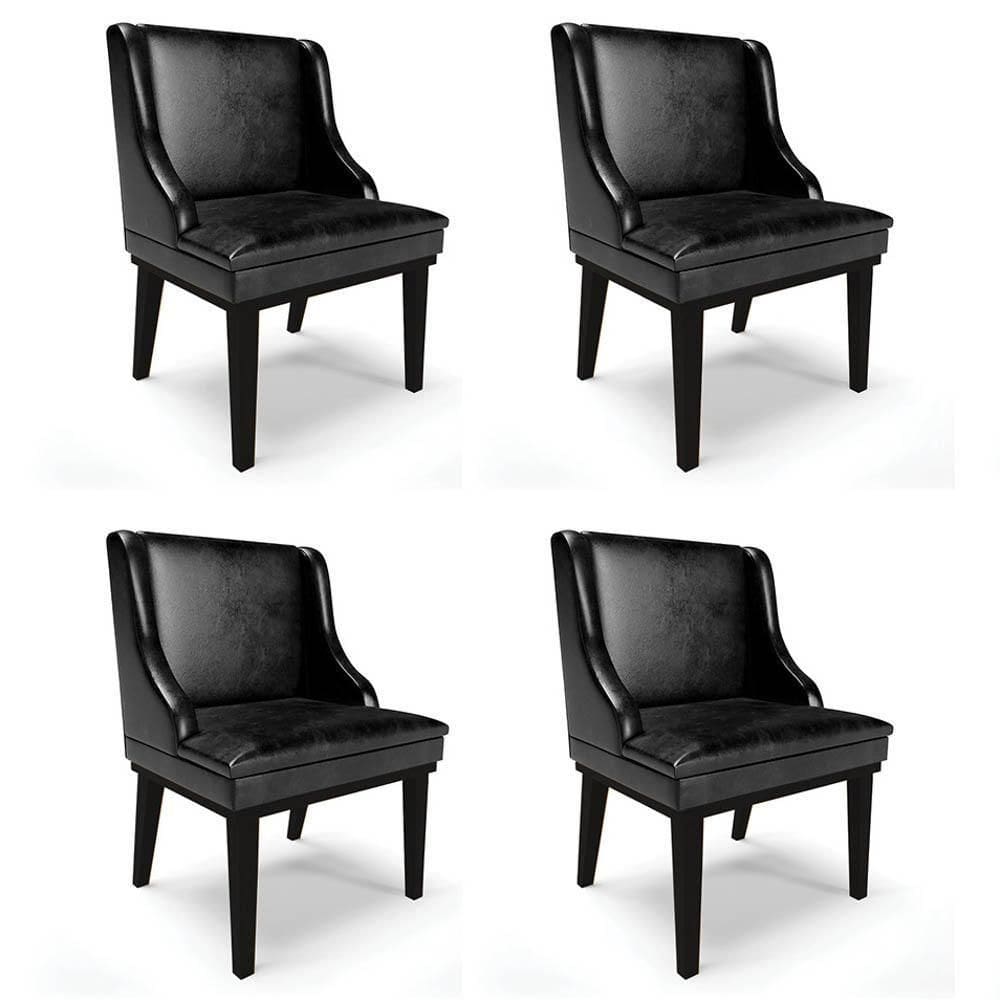 Kit 4 Cadeiras Estofadas Base Fixa De Madeira Preto Lia Sintético Premium Preto - Ibiza