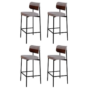 Banqueta Alta Bar Estofada Kit 4 Ella M25 Linho Cinza Cl-whisky - Mpozenato