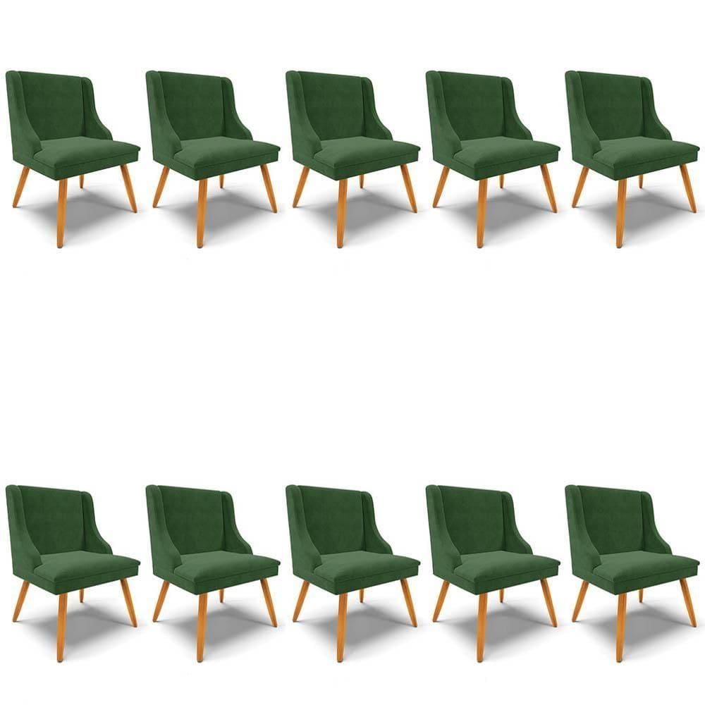 Kit 10 Cadeiras Estofadas Para Sala De Jantar Pés Palito Lia Suede Verde - Ibiza