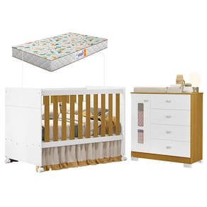 Berço Americano e Cômoda Infantil Katatau Branco Acetinado Savana com Colchão Gazin - Reller