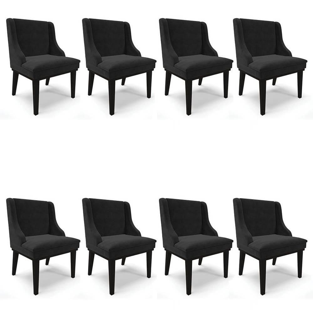Kit 8 Cadeiras Estofadas Para Sala De Jantar Base Fixa De Madeira Preto Lia Suede Preto - Ibiza