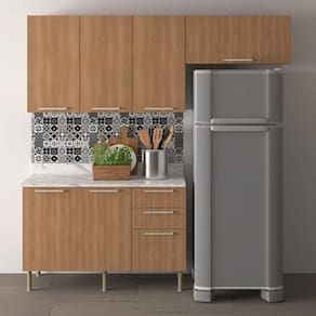 Cozinha Compacta 3 Peças Com Armários E Balcão Com Tampo Multimóveis Cr20449 Freijó Mármore Branco
