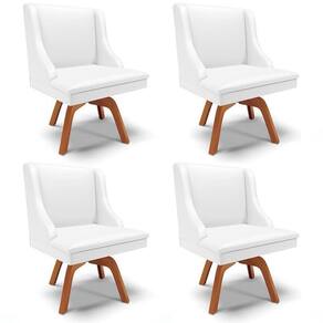 Kit 4 Cadeiras Estofadas Para Sala De Jantar Base Giratória De Madeira Lia Sintético Branco - Ibiza