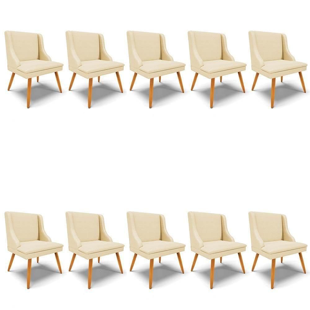Kit 10 Cadeiras Estofadas Para Sala De Jantar Pés Palito Lia Veludo Off White Luxo - Ibiza