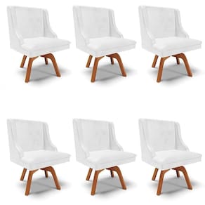 Kit 6 Cadeiras Estofadas Base Giratória De Madeira Lia Sintético Premium Branco - Ibiza