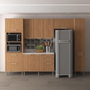 Cozinha Completa Modulada 5 Peças Com Balcão Com Tampo Multimóveis Cr20451 Freijó Mármore Branco