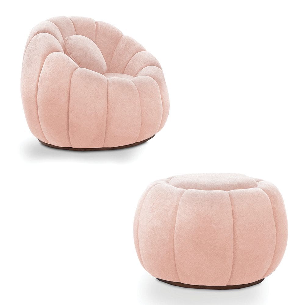 Poltrona Decorativa Orgânica Giratória com Puff Cloud Bouclê Rosê E03 - D`Rossi