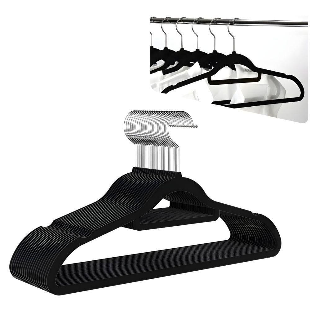 Kit Com 10 Cabides Slim De Veludo - Organização E Sofisticação preto