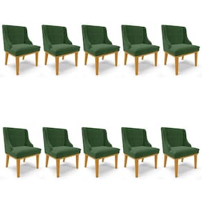 Kit 10 Cadeiras Estofadas Para Sala De Jantar Base Fixa De Madeira Castanho Lia Suede Verde - Ibiza
