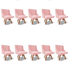 Kit 10 Cadeiras Estofadas Giratória Para Sala De Jantar Lia Suede Rosa Bebê - Ibiza